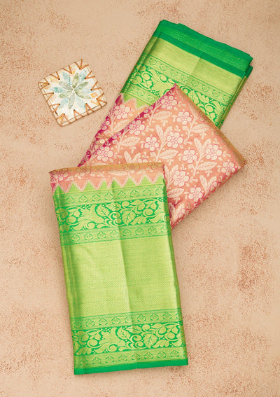 Peach Zariwork Pure Silk Saree-Koskii