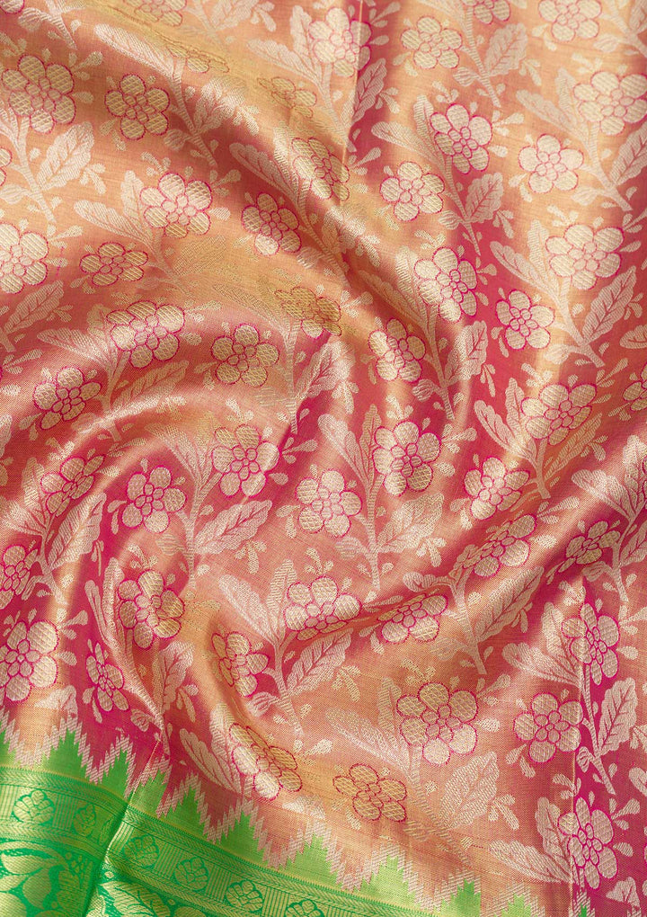 Peach Zariwork Pure Silk Saree-Koskii