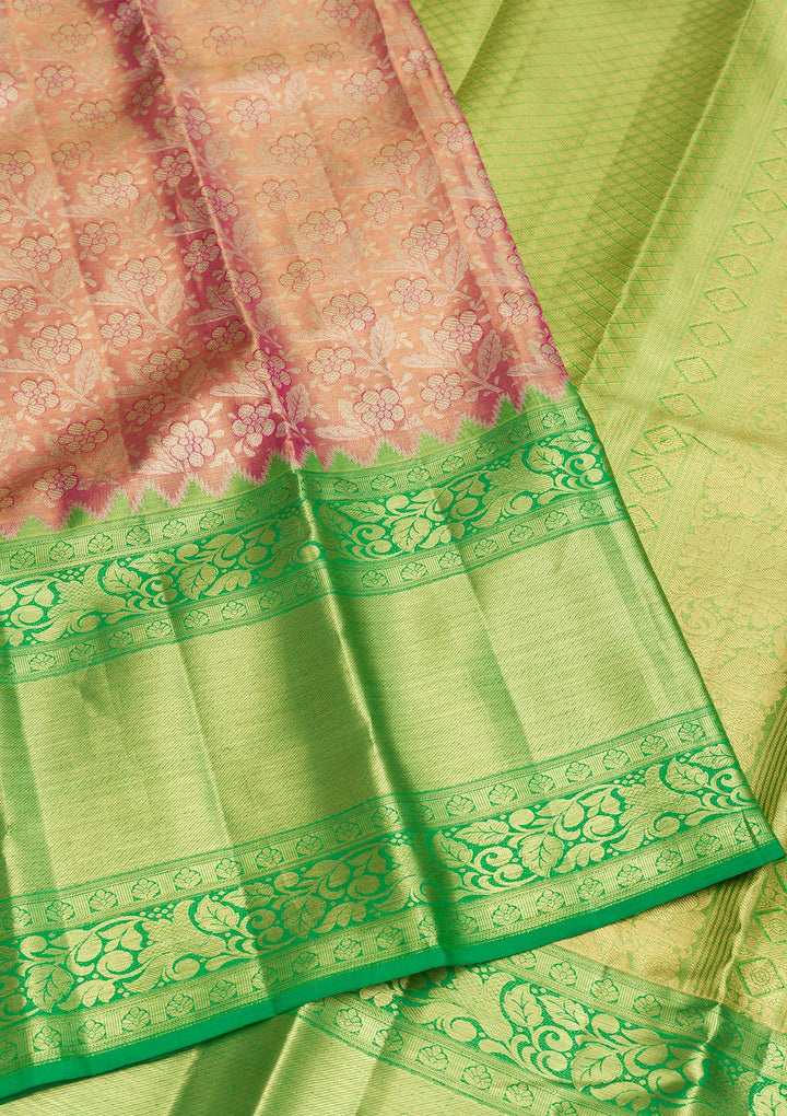 Peach Zariwork Pure Silk Saree-Koskii