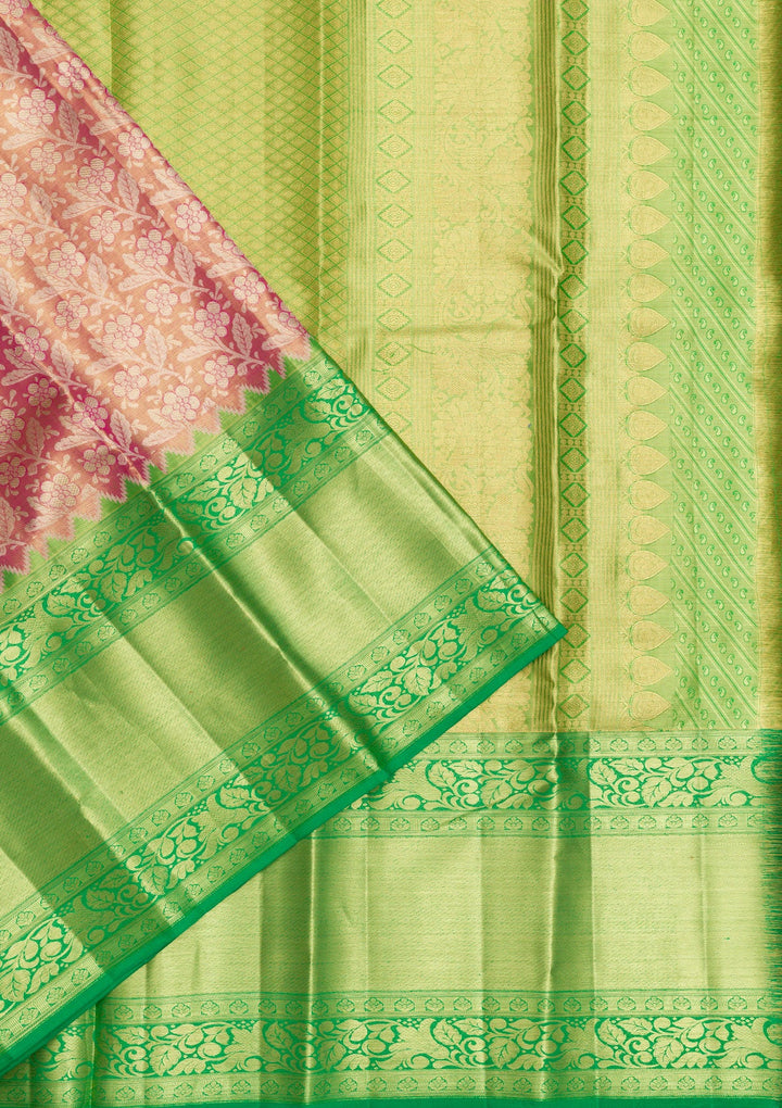 Peach Zariwork Pure Silk Saree-Koskii