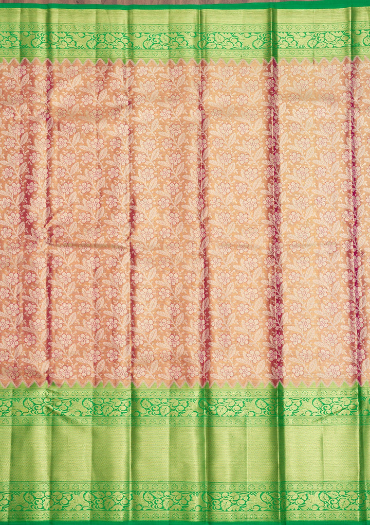 Peach Zariwork Pure Silk Saree-Koskii
