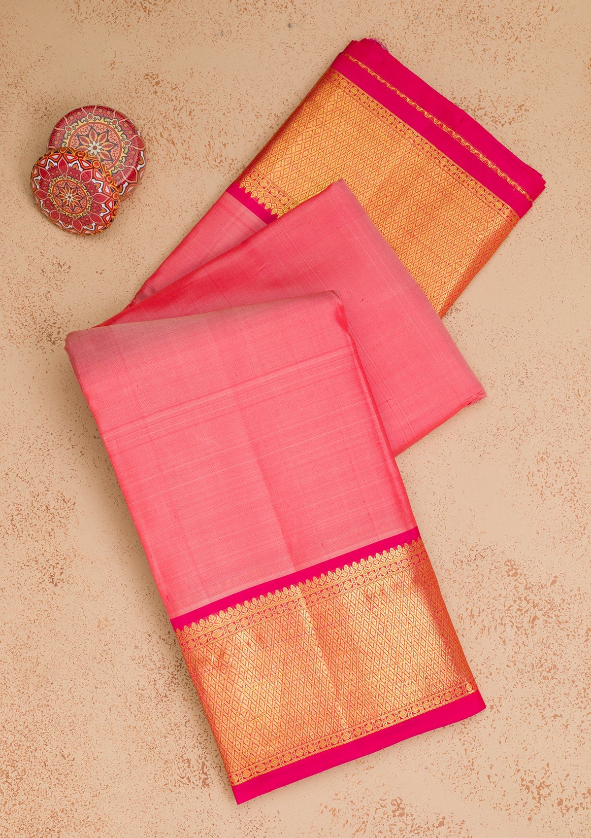 Peach Zariwork Pure Silk Saree-Koskii