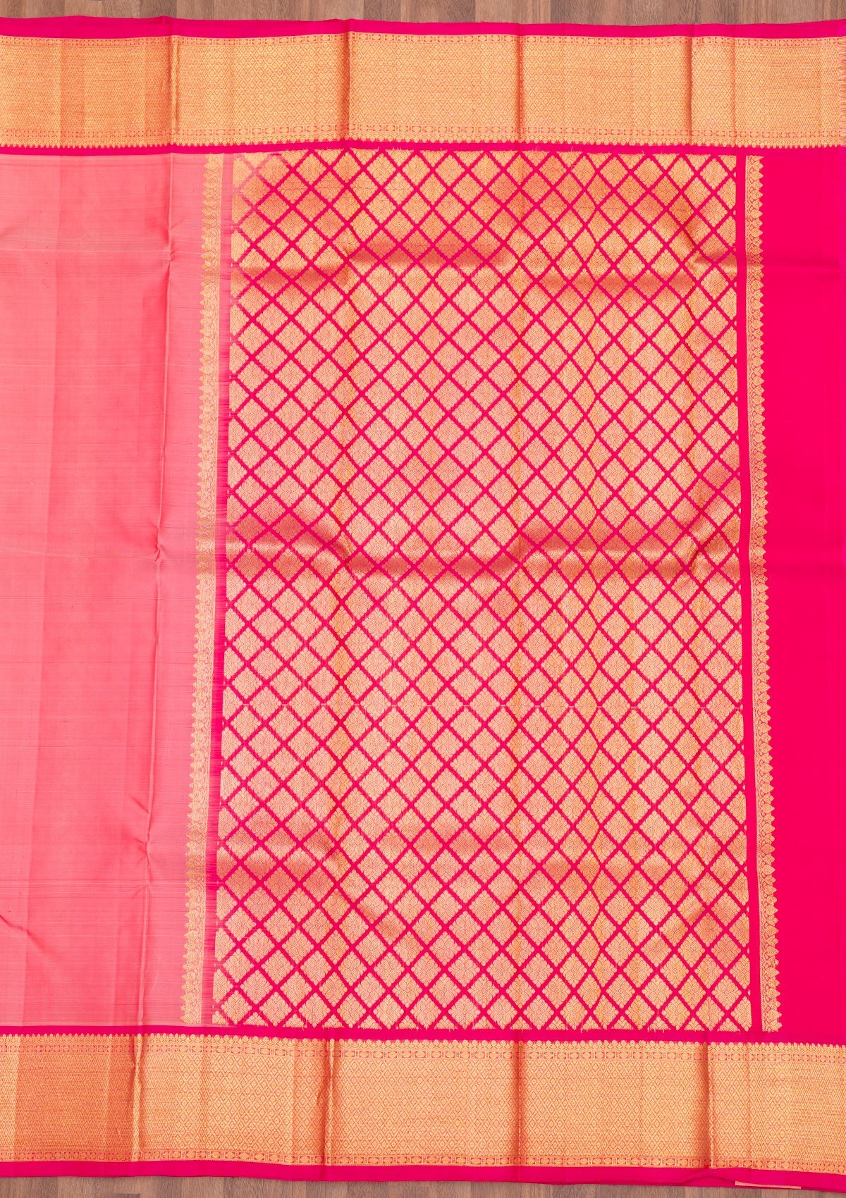 Peach Zariwork Pure Silk Saree-Koskii