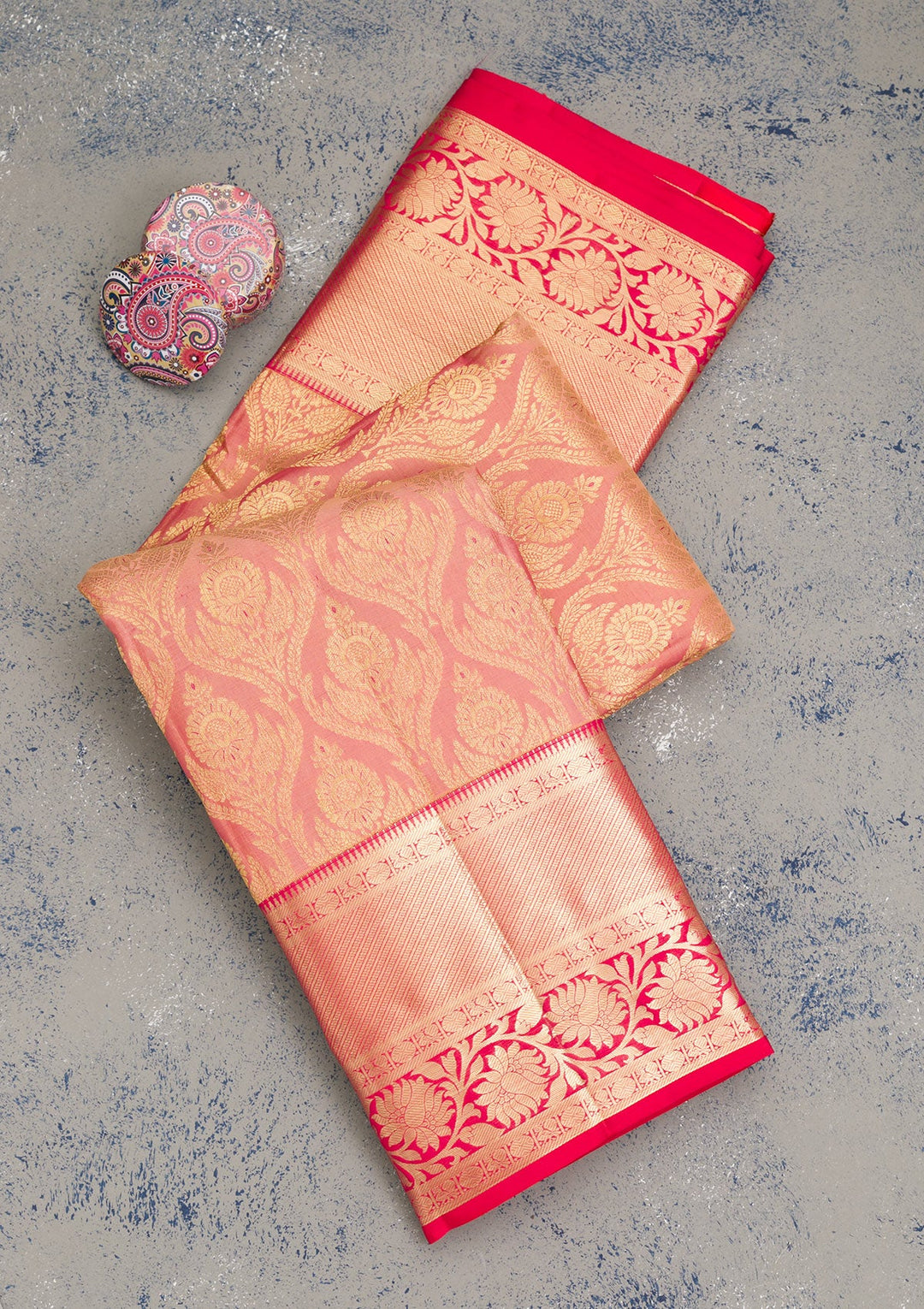 Peach Zariwork Pure Silk Saree-Koskii