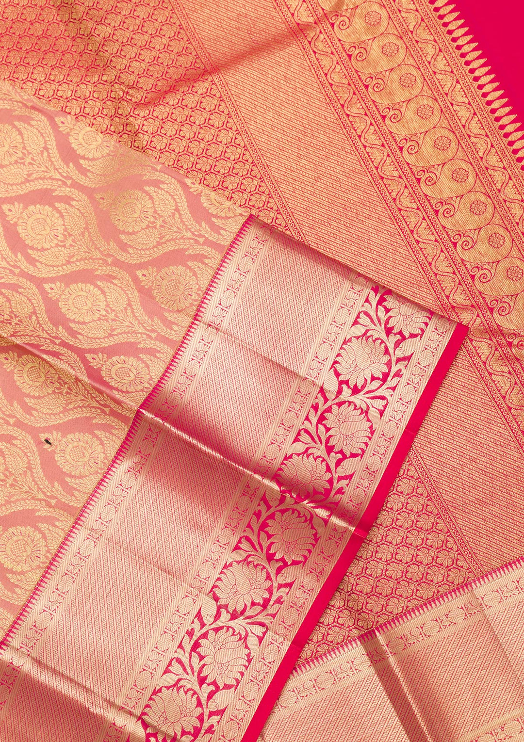 Peach Zariwork Pure Silk Saree-Koskii