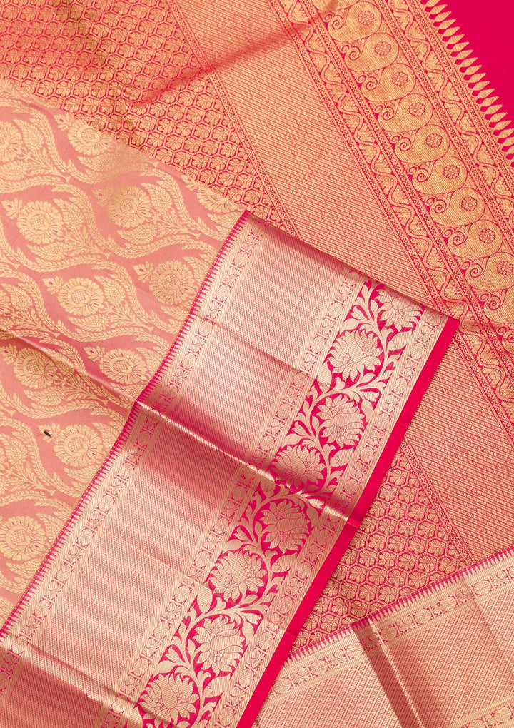 Peach Zariwork Pure Silk Saree-Koskii