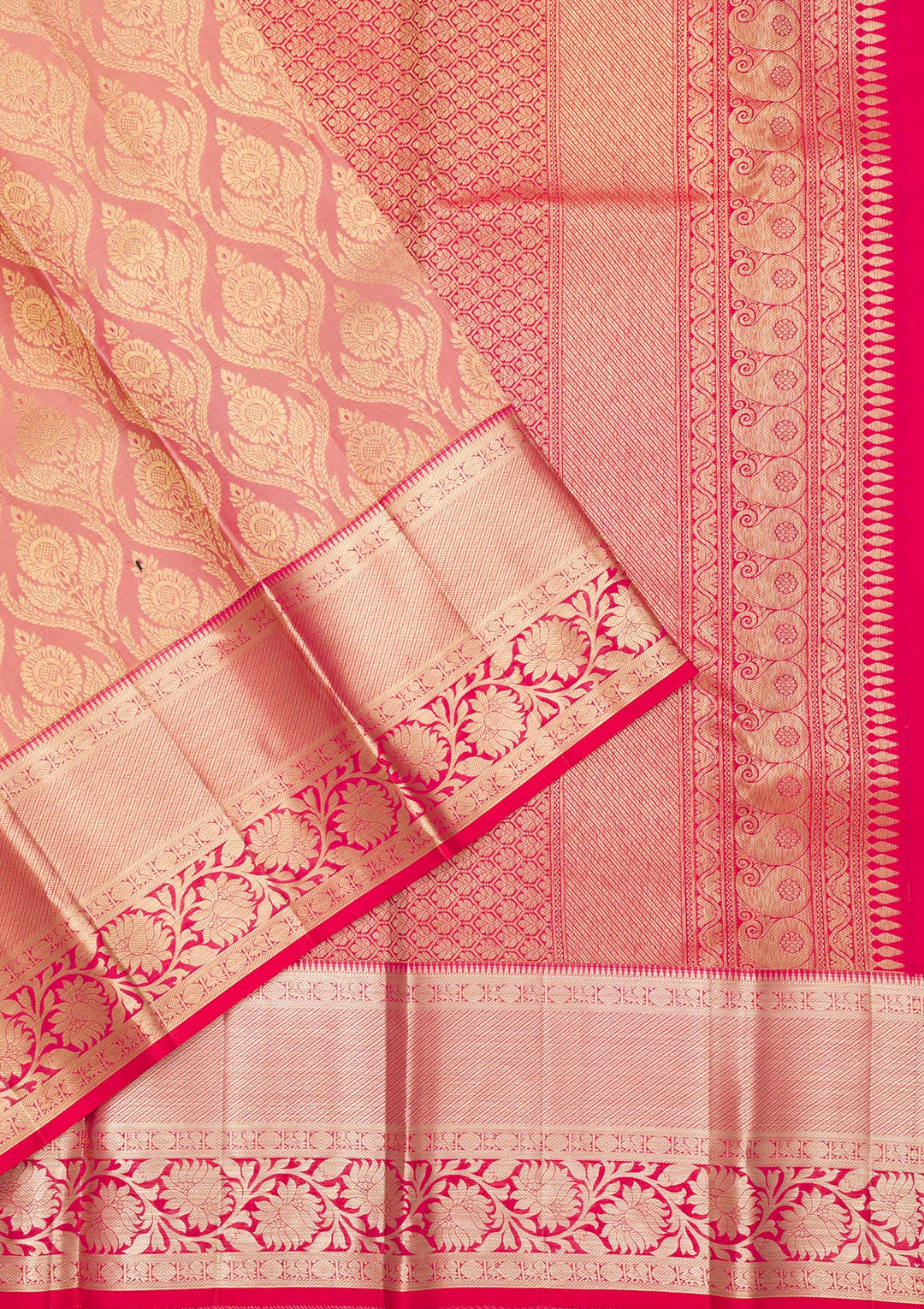 Peach Zariwork Pure Silk Saree-Koskii