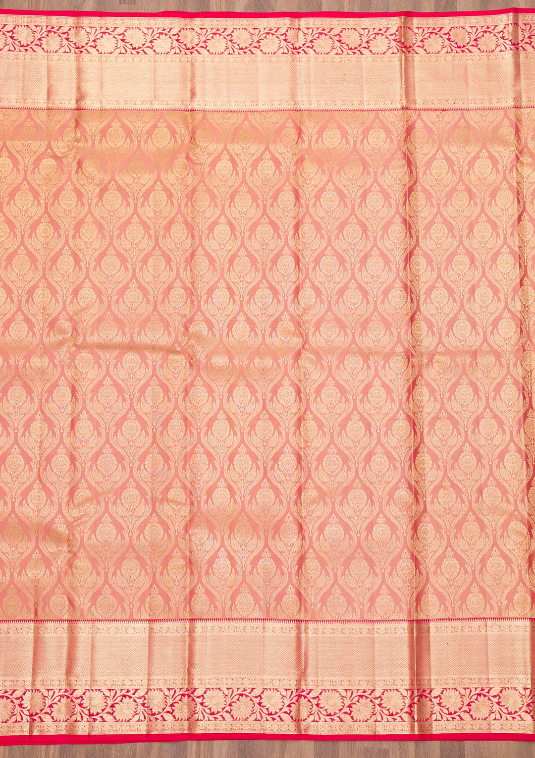 Peach Zariwork Pure Silk Saree-Koskii