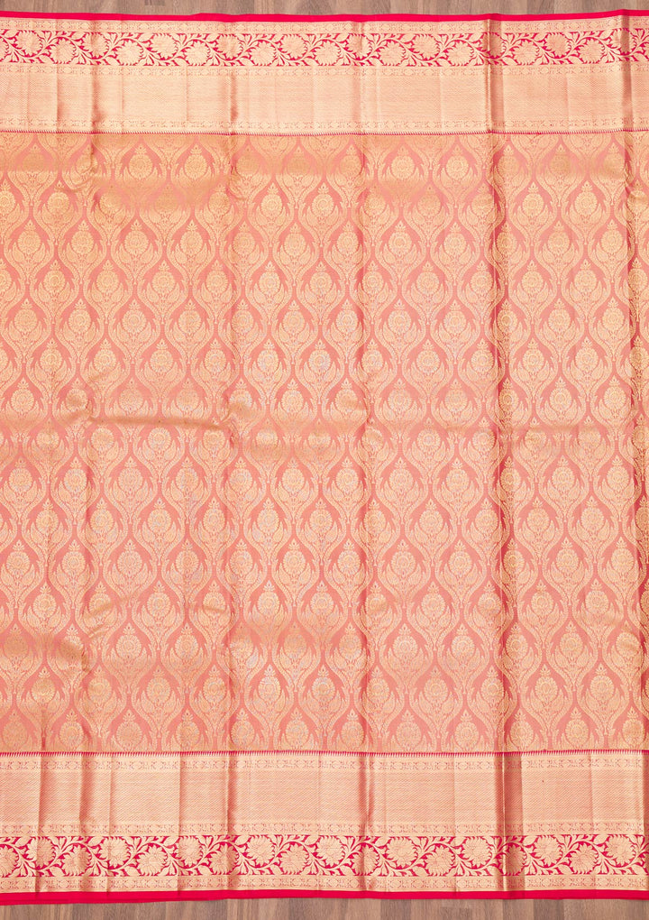 Peach Zariwork Pure Silk Saree-Koskii