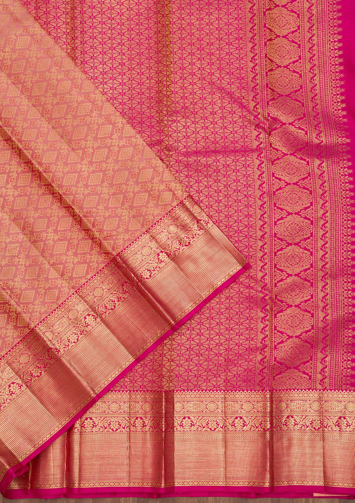 Peach Zariwork Pure Silk Saree-Koskii