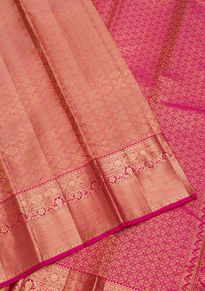 Peach Zariwork Pure Silk Saree-Koskii
