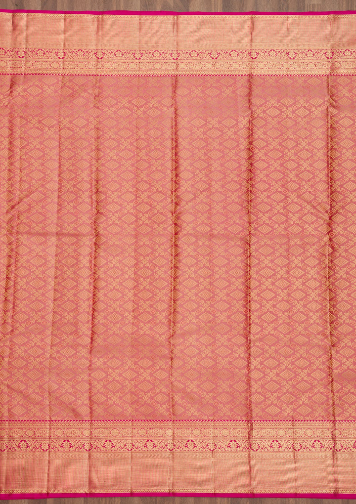 Peach Zariwork Pure Silk Saree-Koskii