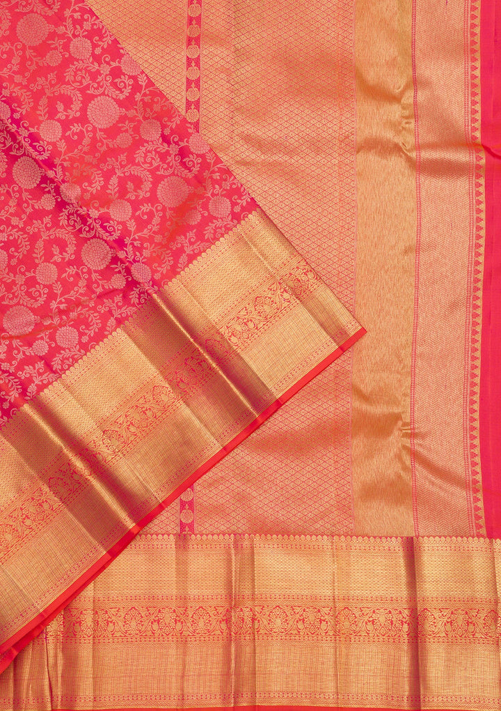 Peach Zariwork Pure Silk Saree-Koskii