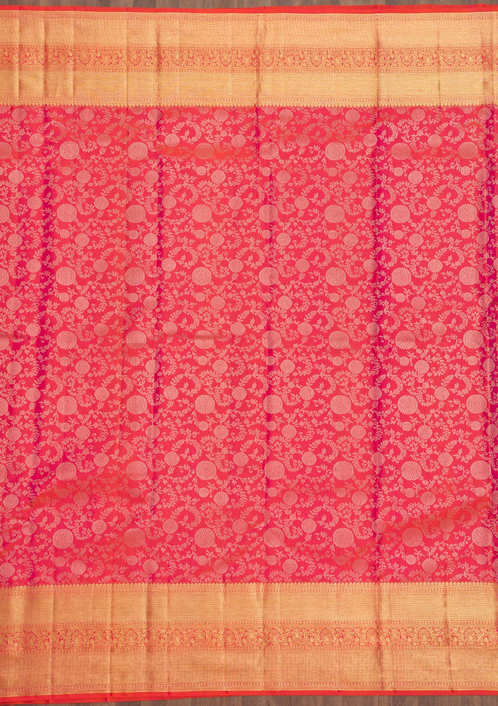 Peach Zariwork Pure Silk Saree-Koskii