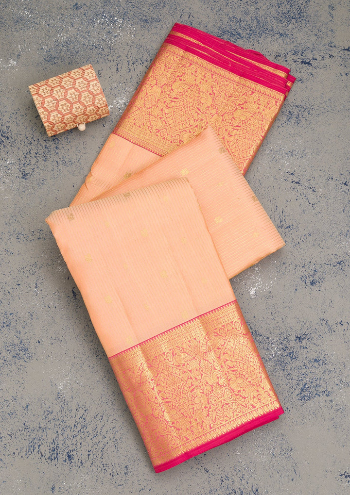Peach Zariwork Pure Silk Saree-Koskii