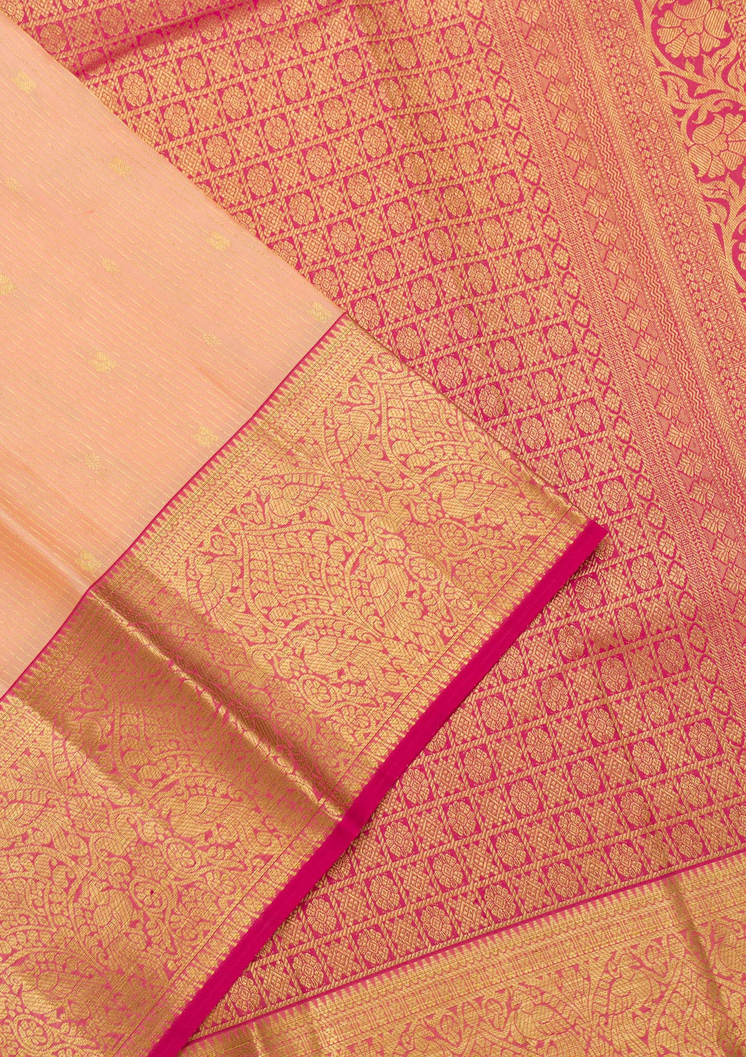 Peach Zariwork Pure Silk Saree-Koskii