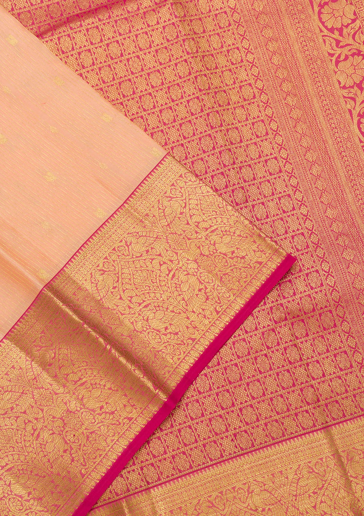 Peach Zariwork Pure Silk Saree-Koskii