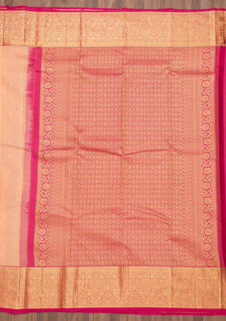 Peach Zariwork Pure Silk Saree-Koskii