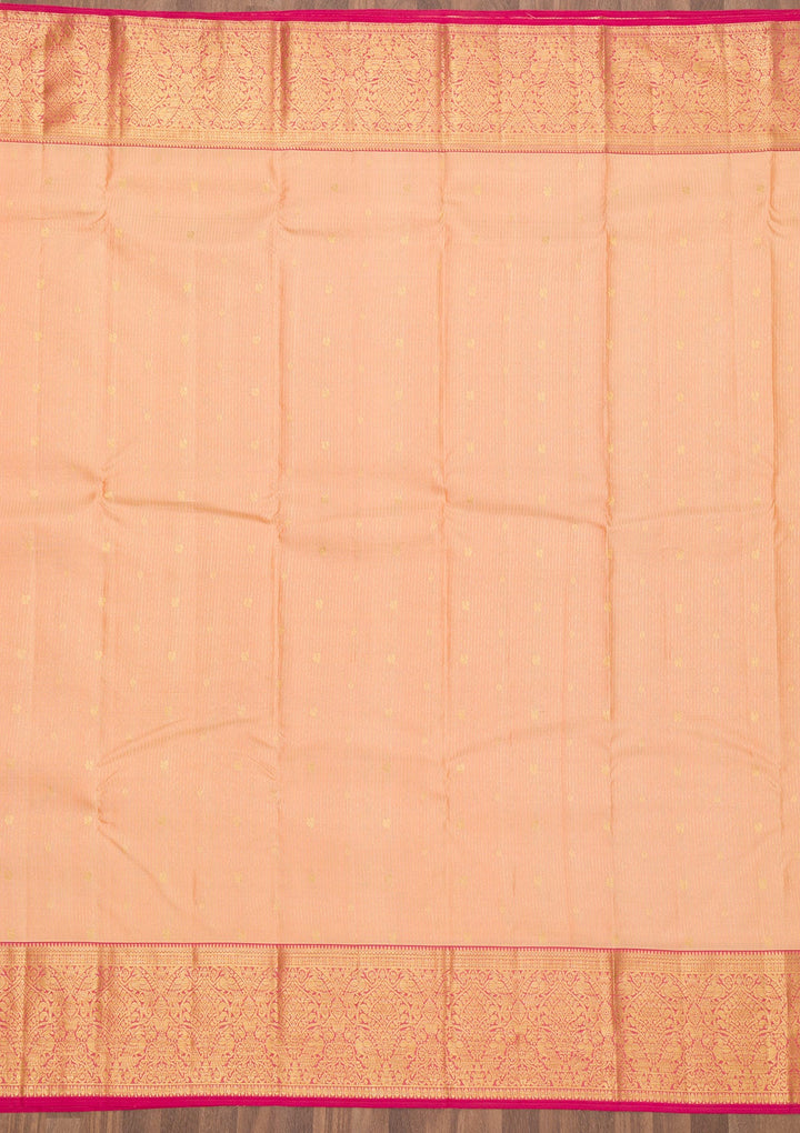 Peach Zariwork Pure Silk Saree-Koskii