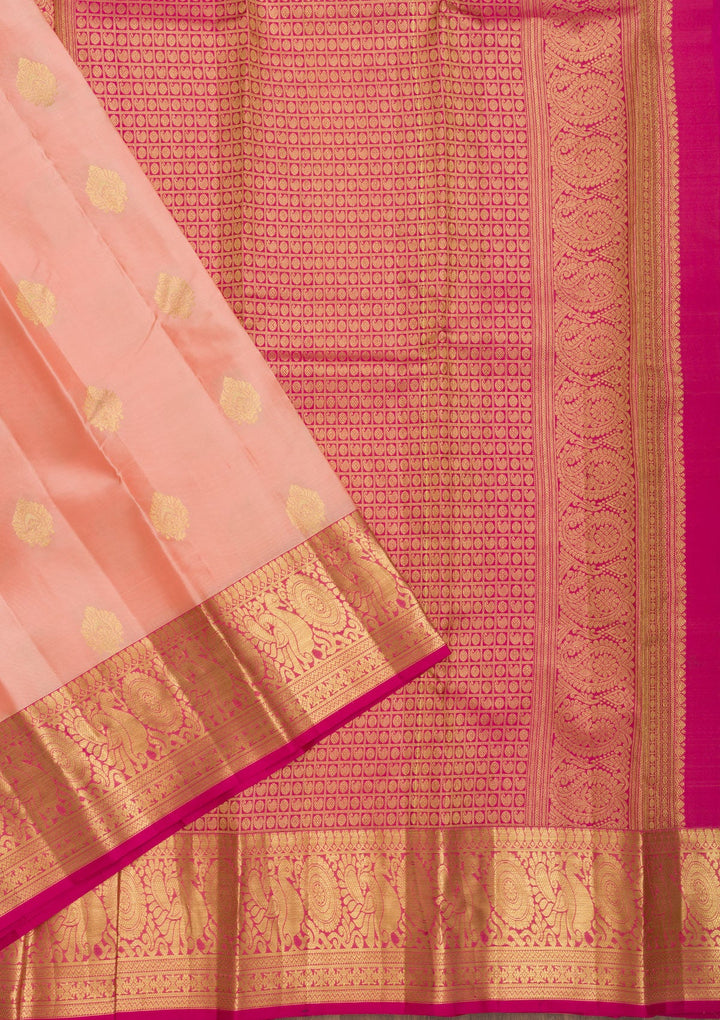 Peach Zariwork Pure Silk Saree-Koskii