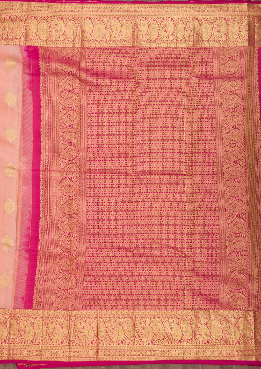 Peach Zariwork Pure Silk Saree-Koskii