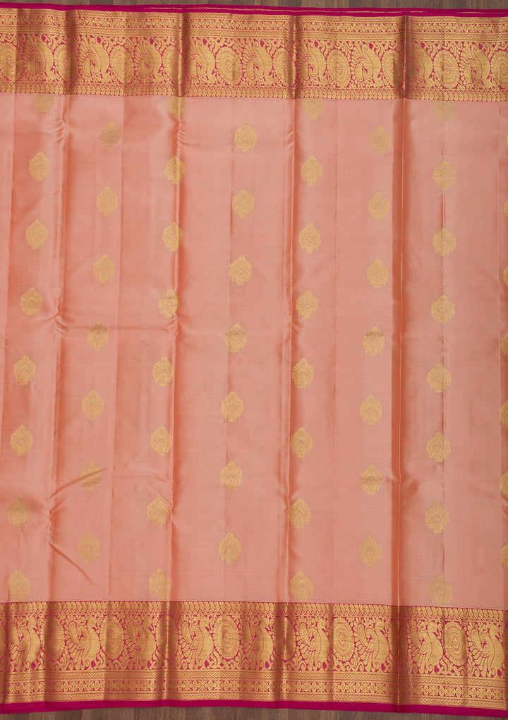 Peach Zariwork Pure Silk Saree-Koskii