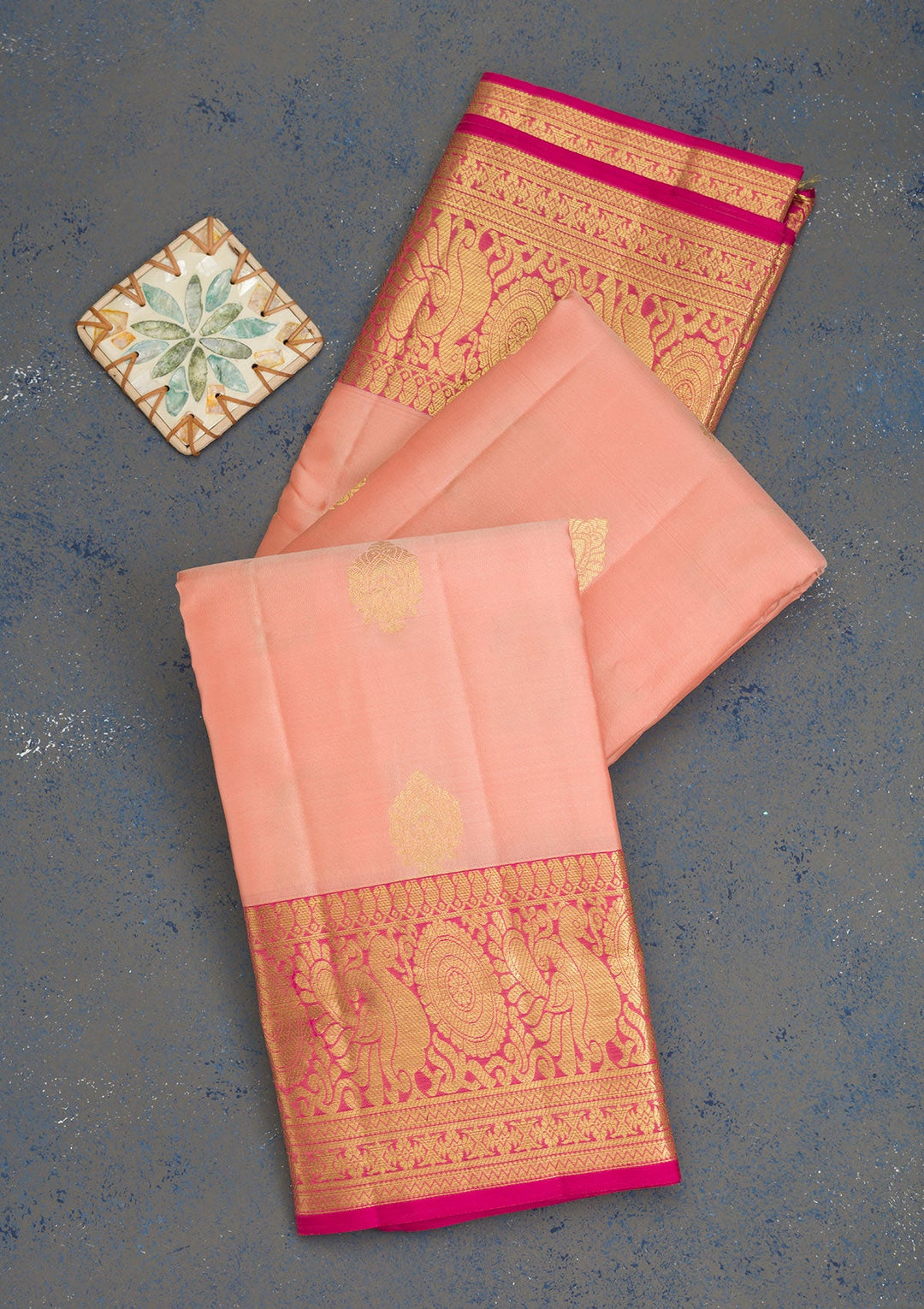 Peach Zariwork Pure Silk Saree-Koskii