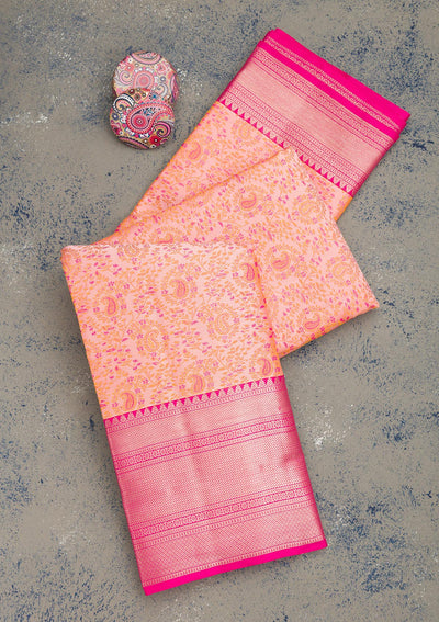 Peach Zariwork Pure Silk Saree-Koskii