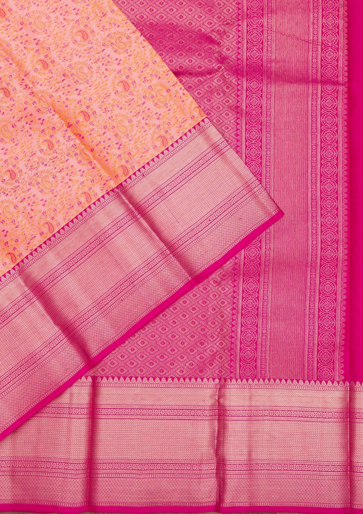 Peach Zariwork Pure Silk Saree-Koskii