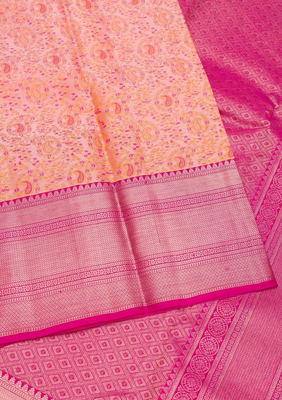 Peach Zariwork Pure Silk Saree-Koskii