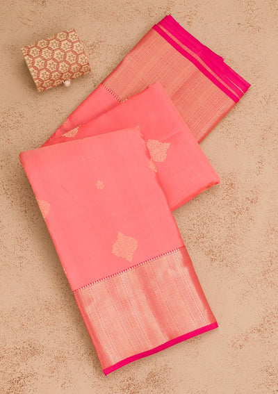 Peach Zariwork Pure Silk Saree-Koskii