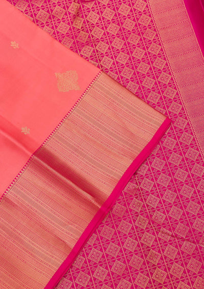 Peach Zariwork Pure Silk Saree-Koskii