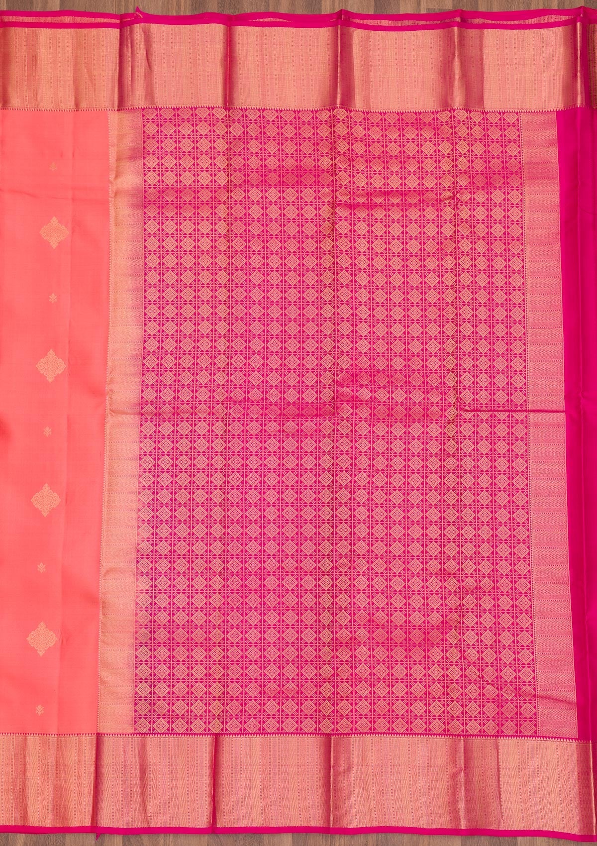 Peach Zariwork Pure Silk Saree-Koskii