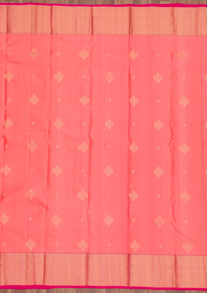 Peach Zariwork Pure Silk Saree-Koskii