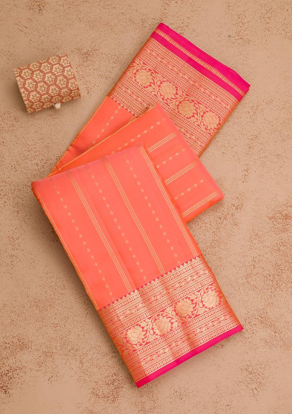 Peach Zariwork Pure Silk Saree-Koskii