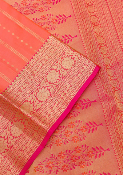 Peach Zariwork Pure Silk Saree-Koskii