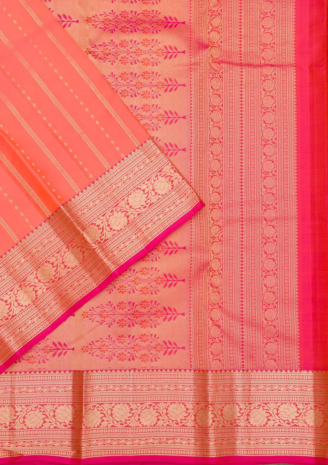 Peach Zariwork Pure Silk Saree-Koskii