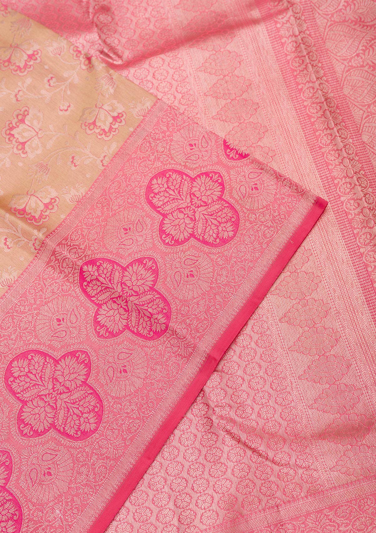 Peach Zariwork Pure Silk Saree-Koskii