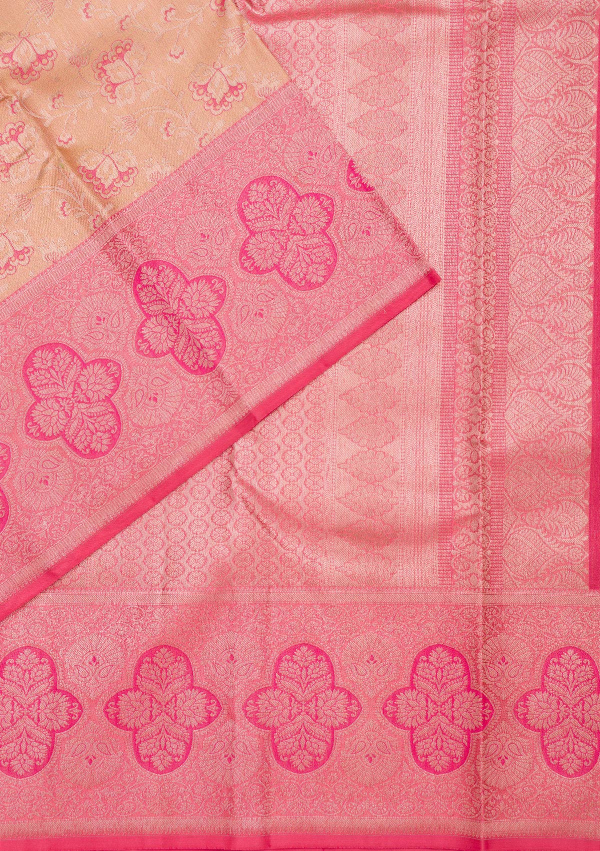 Peach Zariwork Pure Silk Saree-Koskii