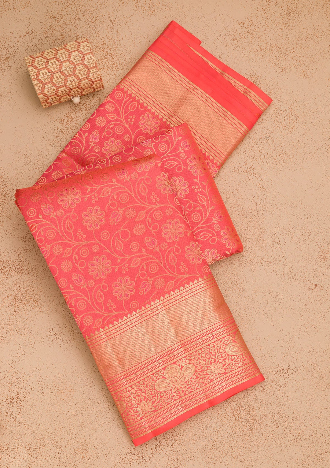 Peach Zariwork Pure Silk Saree-Koskii