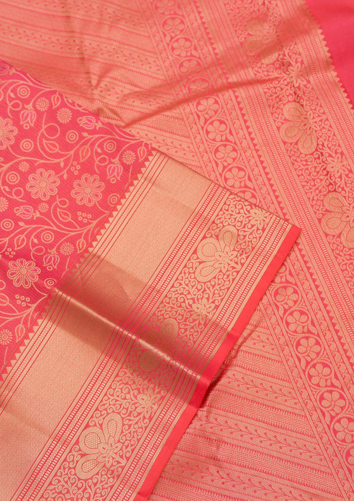 Peach Zariwork Pure Silk Saree-Koskii