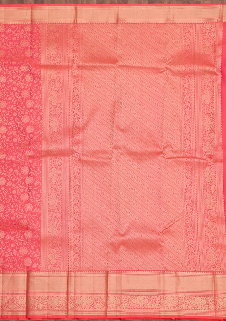 Peach Zariwork Pure Silk Saree-Koskii