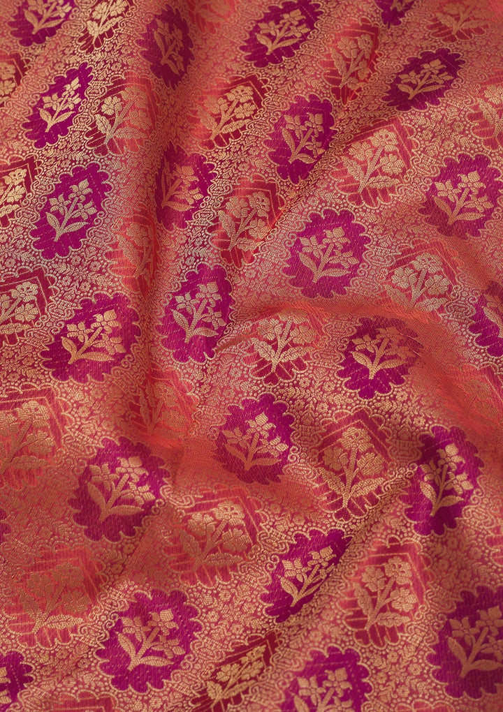Peach Zariwork Pure Silk Saree-Koskii