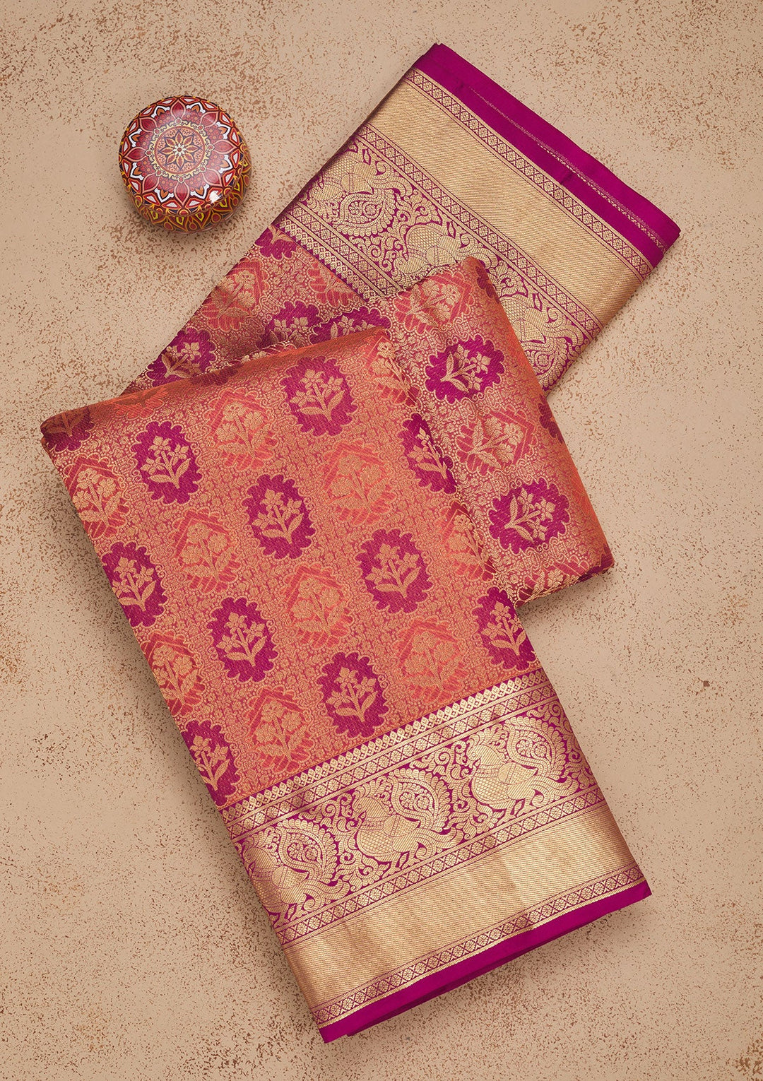 Peach Zariwork Pure Silk Saree-Koskii