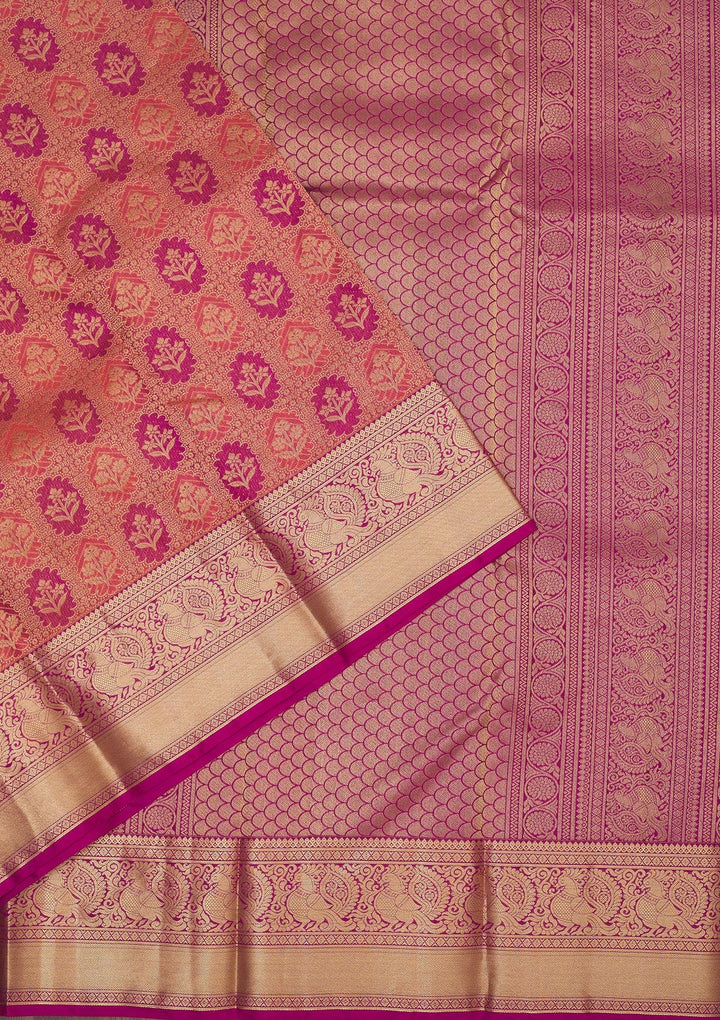 Peach Zariwork Pure Silk Saree-Koskii