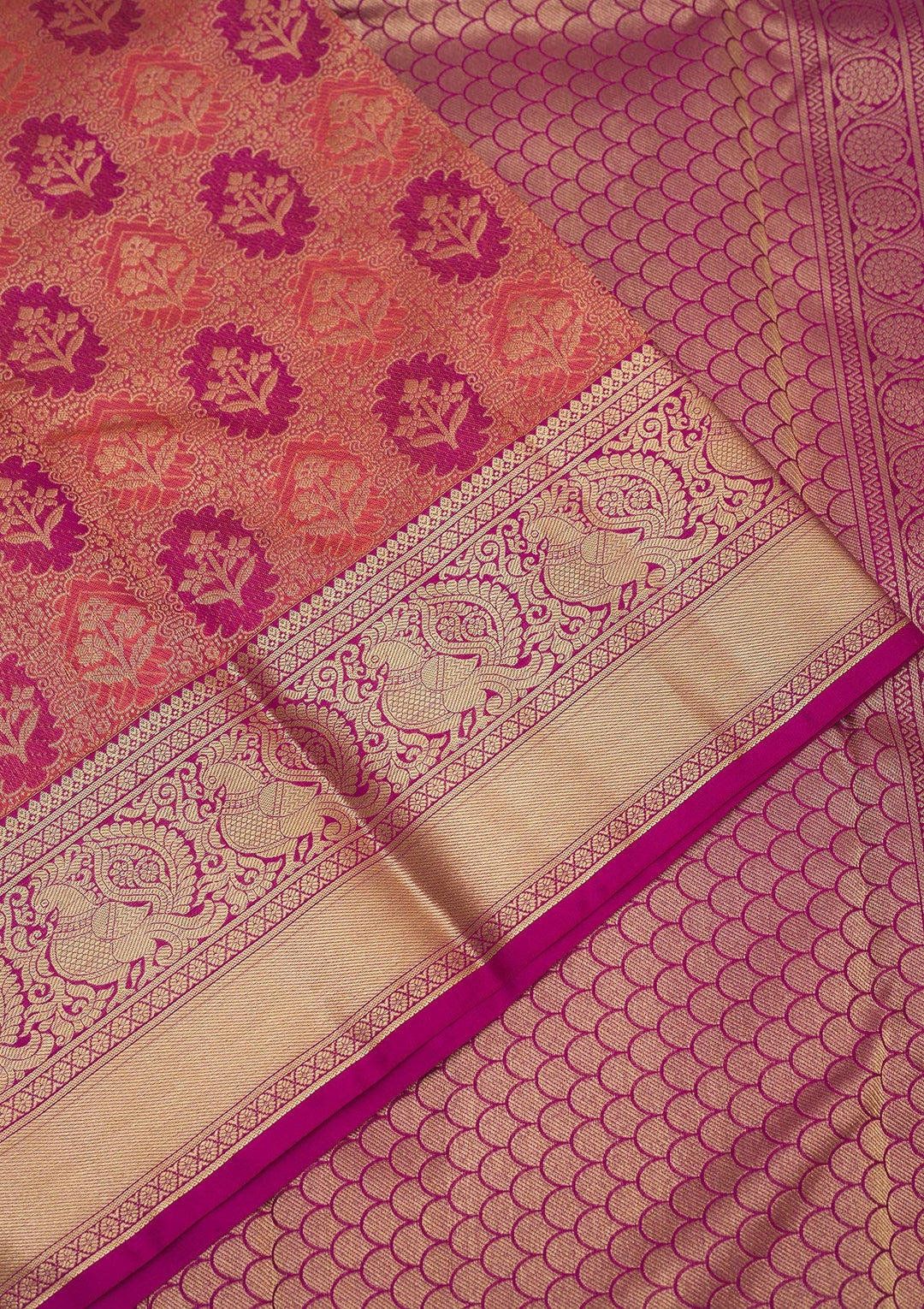 Peach Zariwork Pure Silk Saree-Koskii