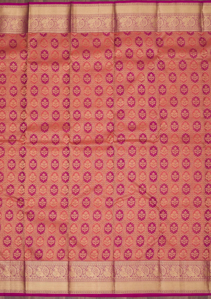 Peach Zariwork Pure Silk Saree-Koskii