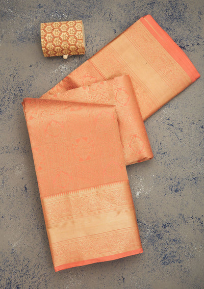 Peach Zariwork Pure Silk Saree-Koskii