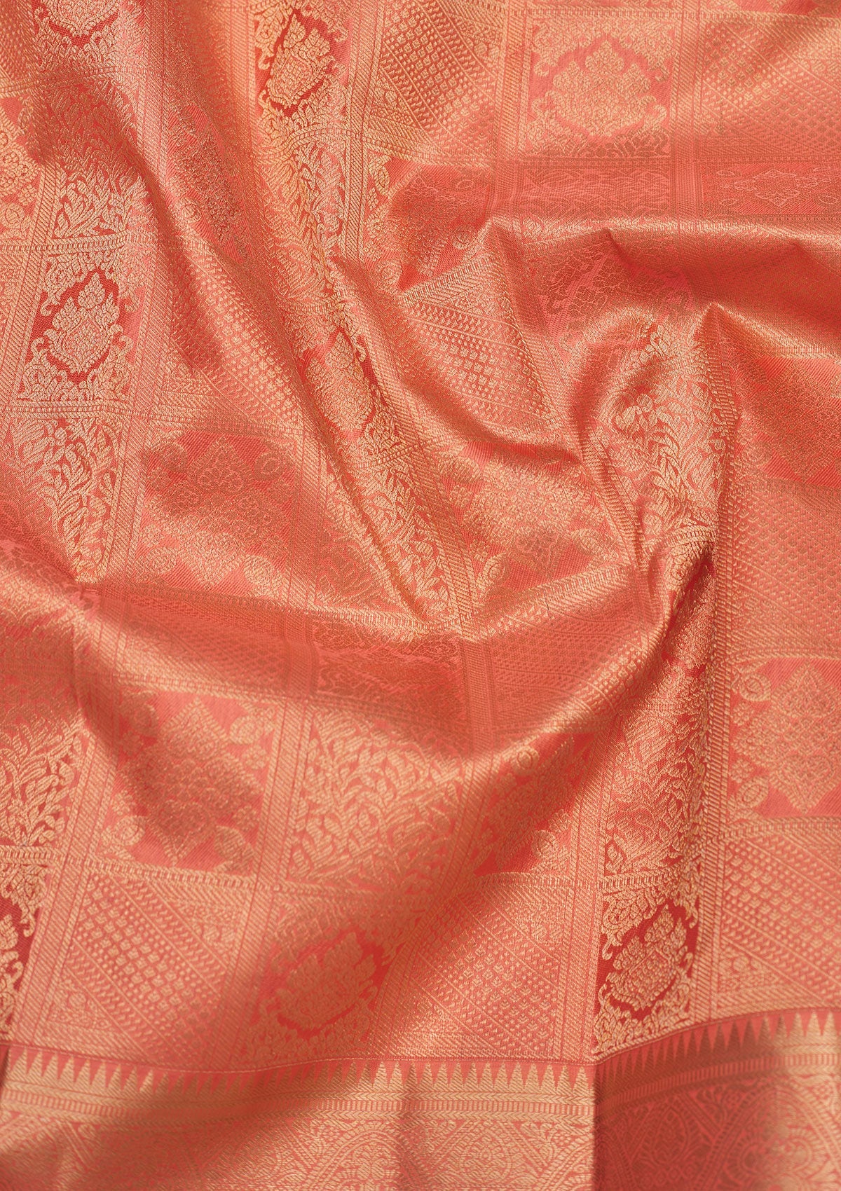 Peach Zariwork Pure Silk Saree-Koskii