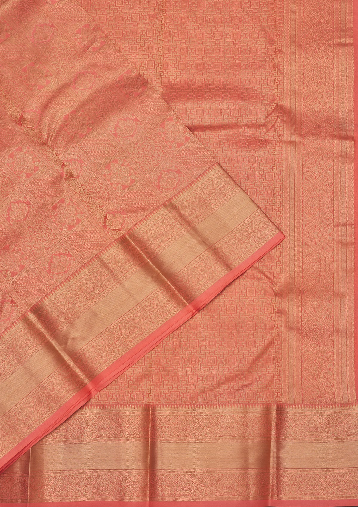 Peach Zariwork Pure Silk Saree-Koskii